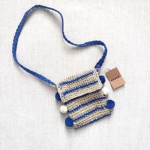 Mini Boden Cream and Blue Pom Crossbody Bag